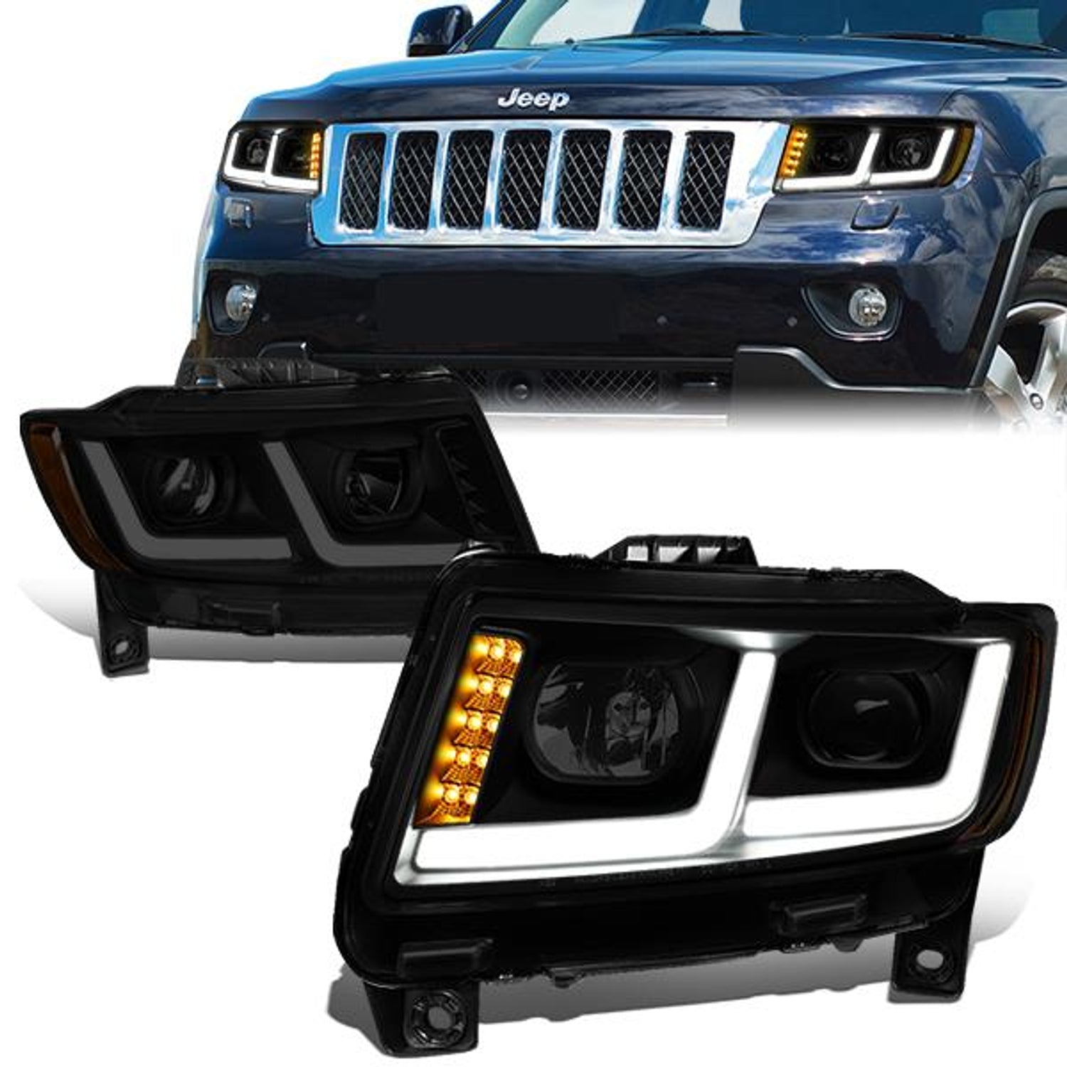 11-13-jeep-grand-cherokee-headlights-led-drl-signal-smoked-lens-amber-corner-projector-plug-n-play-pair-hl-hpl-jgc11-bk-sm-am - 1