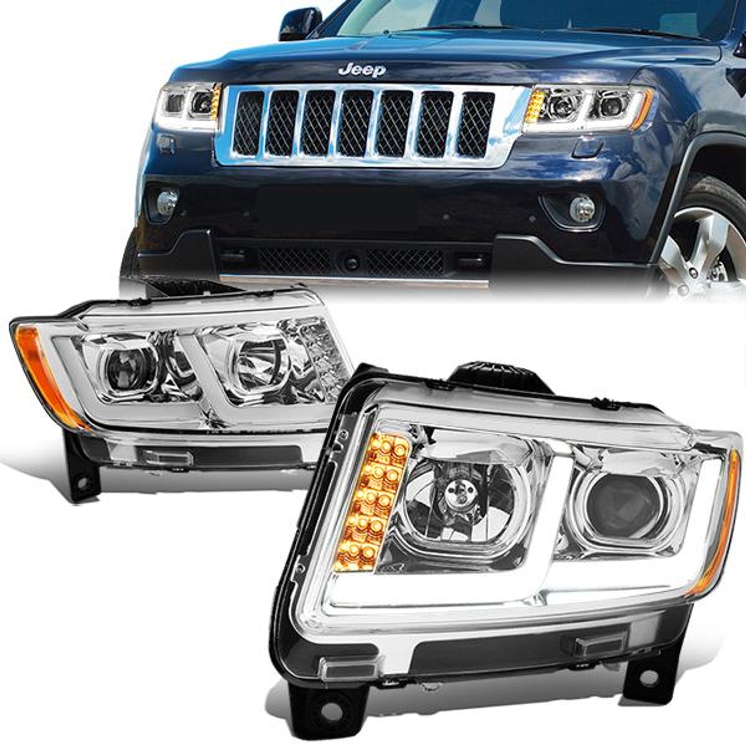 11-13-jeep-grand-cherokee-headlights-led-drl-signal-clear-lens-amber-corner-projector-plug-n-play-pair-hl-hpl-jgc11-ch-am - 1
