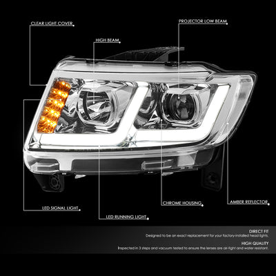 D-Motoring - 11-13 Jeep Grand Cherokee Headlights - LED DRL+Signal - Clear Lens - Clear Corner - Plug-n-Play - Pair - 2
