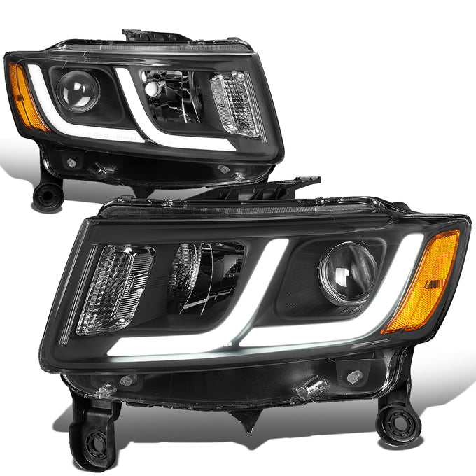 14-16 Jeep Grand Cherokee Headlights - LED DRL - Clear Lens - Amber Corner - Projector - Plug-n-Play - Pair