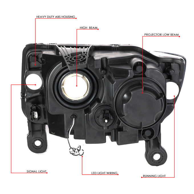 D-Motoring - 14-16 Jeep Grand Cherokee Headlights - LED DRL - Clear Lens - Amber Corner - Projector - Plug-n-Play - Pair - 6