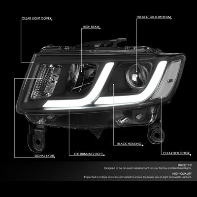 D-Motoring - 14-16 Jeep Grand Cherokee Headlights - LED DRL - Clear Lens - Clear Corner - Projector - Plug-n-Play - Pair - 2