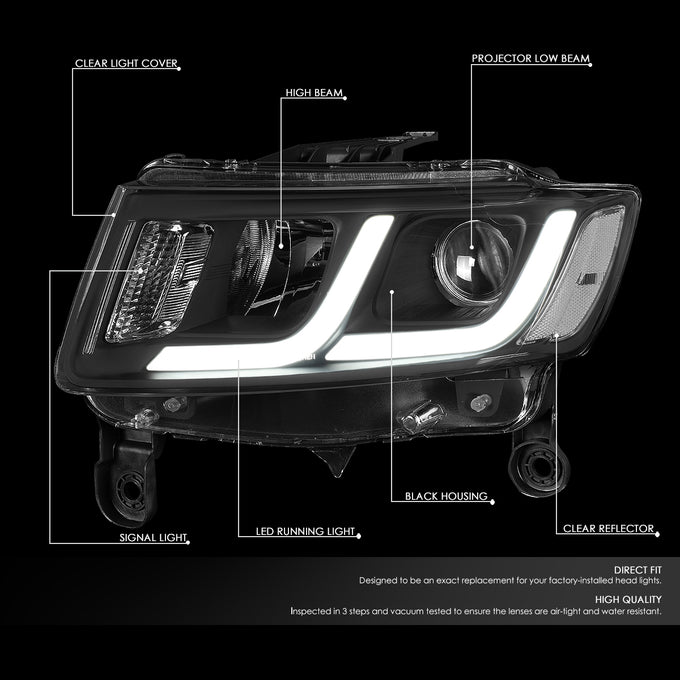 D-Motoring - 14-16 Jeep Grand Cherokee Headlights - LED DRL - Clear Lens - Clear Corner - Projector - Plug-n-Play - Pair - 2