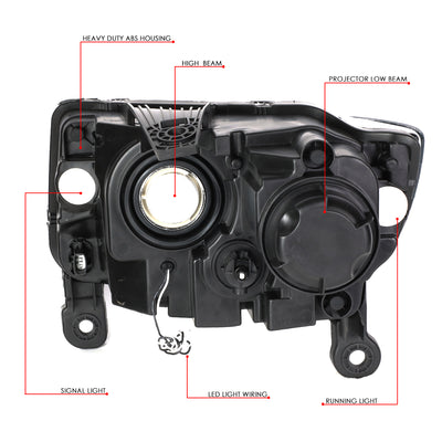 D-Motoring - 14-16 Jeep Grand Cherokee Headlights - LED DRL - Clear Lens - Clear Corner - Projector - Plug-n-Play - Pair - 6
