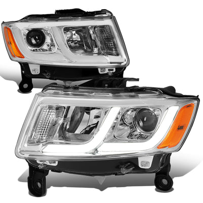 14-16 Jeep Grand Cherokee Headlights - LED DRL - Clear Lens - Amber Corner - Projector - Plug-n-Play - Pair