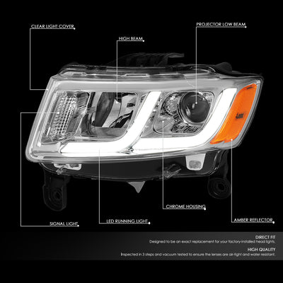 D-Motoring - 14-16 Jeep Grand Cherokee Headlights - LED DRL - Clear Lens - Amber Corner - Projector - Plug-n-Play - Pair - 2