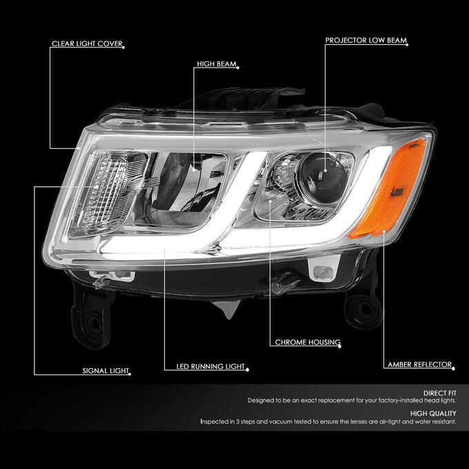 D-Motoring - 14-16 Jeep Grand Cherokee Headlights - LED DRL - Clear Lens - Amber Corner - Projector - Plug-n-Play - Pair - 2