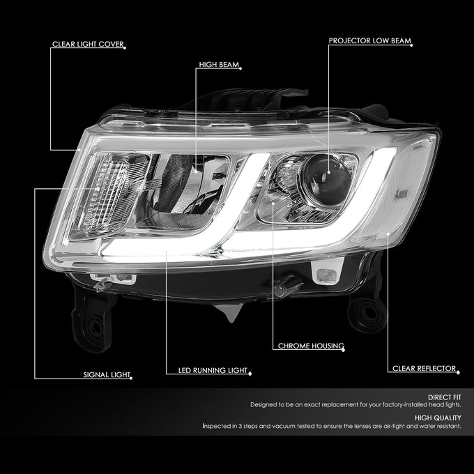 D-Motoring - 14-16 Jeep Grand Cherokee Headlights - LED DRL - Clear Lens - Clear Corner - Projector - Plug-n-Play - Pair - 2