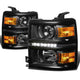 D-Motoring - Headlights - LED DRL - Black Housing - Amber Corner - Projector - Pair - Chevrolet Silverado 1500 / 2500(HD) / 3500(HD) - 1
