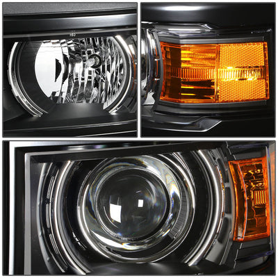 D-Motoring - Headlights - LED DRL - Black Housing - Amber Corner - Projector - Pair - Chevrolet Silverado 1500 / 2500(HD) / 3500(HD) - 2