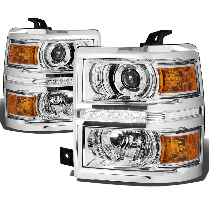 D-Motoring - Headlights - LED DRL - Chrome Housing - Amber Corner - Projector - Pair - Chevrolet Silverado 1500 - 1