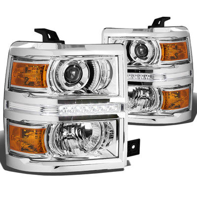 D-Motoring - Headlights - LED DRL - Chrome Housing - Amber Corner - Projector - Pair - Chevrolet Silverado 1500 - 3