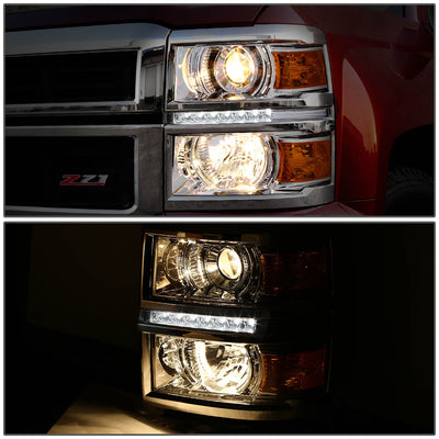 D-Motoring - Headlights - LED DRL - Chrome Housing - Amber Corner - Projector - Pair - Chevrolet Silverado 1500 - 4