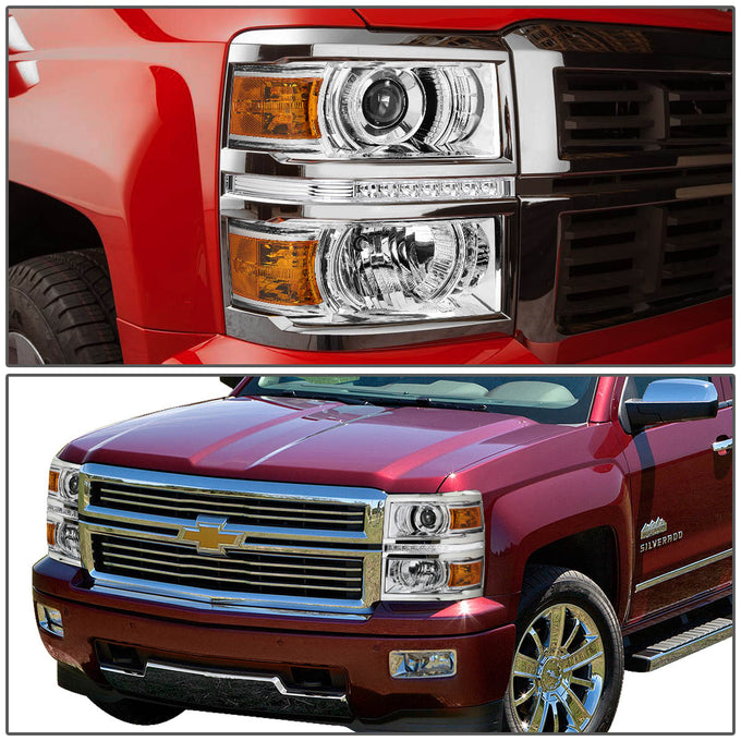 D-Motoring - Headlights - LED DRL - Chrome Housing - Amber Corner - Projector - Pair - Chevrolet Silverado 1500 - 6