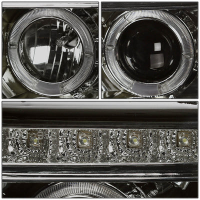 D-Motoring - Headlights - Dual Halo+LED DRL - Smoked Lens - Amber Corner - Projector - Plug-n-Play - Pair - Dodge Ram 1500 / 2500 / 3500 - 2