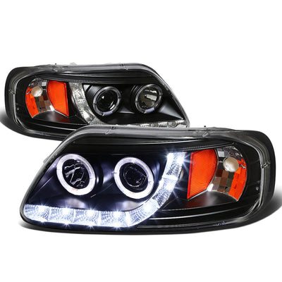 D-Motoring - Headlights - Halo Rings+LED DRL - Black Housing - Amber Corner - Projector - Pair - Ford F-150 / F-150 Heritage / F-250 Light Duty / Expedition - 1