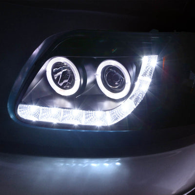 D-Motoring - Headlights - Halo Rings+LED DRL - Black Housing - Amber Corner - Projector - Pair - Ford F-150 / F-150 Heritage / F-250 Light Duty / Expedition - 3