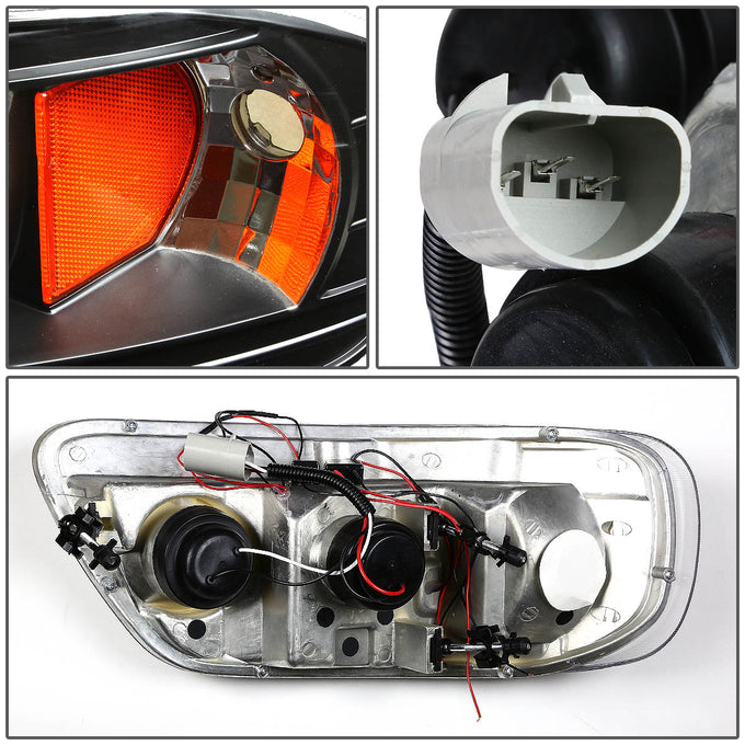 D-Motoring - Headlights - Halo Rings+LED DRL - Black Housing - Amber Corner - Projector - Pair - Ford F-150 / F-150 Heritage / F-250 Light Duty / Expedition - 5