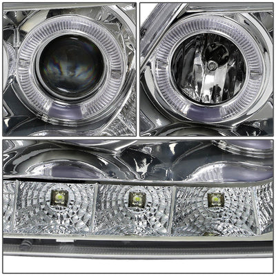D-Motoring - Headlights - Halo Rings+LED DRL - Chrome Housing - Amber Corner - Projector - Pair - Ford F-150 / F-150 Heritage / F-250 Light Duty / Expedition - 2
