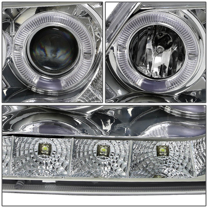 D-Motoring - Headlights - Halo Rings+LED DRL - Chrome Housing - Amber Corner - Projector - Pair - Ford F-150 / F-150 Heritage / F-250 Light Duty / Expedition - 2