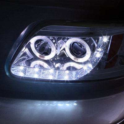 D-Motoring - Headlights - Halo Rings+LED DRL - Chrome Housing - Amber Corner - Projector - Pair - Ford F-150 / F-150 Heritage / F-250 Light Duty / Expedition - 3