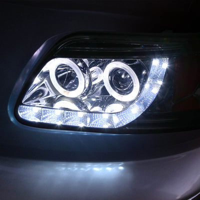 D-Motoring - Headlights - Halo Rings+LED DRL - Smoked Lens - Amber Corner - Projector - Pair - Ford F-150 / F-150 Heritage / F-250 Light Duty / Expedition - 3