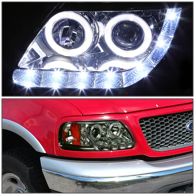 D-Motoring - Headlights - Halo Rings+LED DRL - Smoked Lens - Amber Corner - Projector - Pair - Ford F-150 / F-150 Heritage / F-250 Light Duty / Expedition - 5