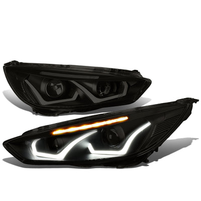 D-Motoring - Headlights - LED Halo - Black Housing - Smoked Lens - Clear Corner - Projector - Plug-n-Play - Pair - 15-17 Ford Focus - 1