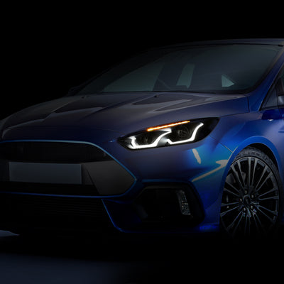 D-Motoring - Headlights - LED Halo - Black Housing - Smoked Lens - Clear Corner - Projector - Plug-n-Play - Pair - 15-17 Ford Focus - 7