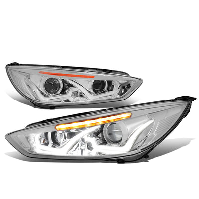 D-Motoring - Headlights - LED Dual Halo - Chrome Housing - Amber Corner - Projector - Plug-n-Play - Pair - 15-17 Ford Focus - 1