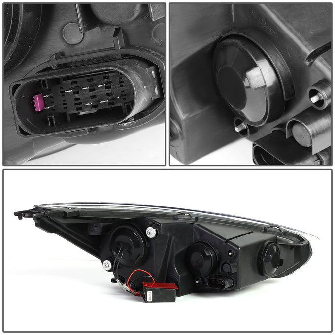 D-Motoring - Headlights - LED Dual Halo - Chrome Housing - Amber Corner - Projector - Plug-n-Play - Pair - 15-17 Ford Focus - 6