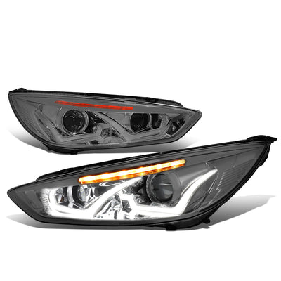 D-Motoring - Headlights - LED Dual Halo - Projector - Smoked Lens - Amber Corner - Plug-n-Play - Pair - 15-17 Ford Focus - 1