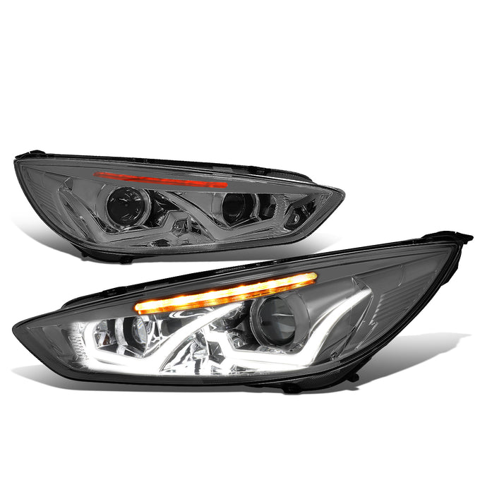 D-Motoring - Headlights - LED Dual Halo - Projector - Smoked Lens - Amber Corner - Plug-n-Play - Pair - 15-17 Ford Focus - 1