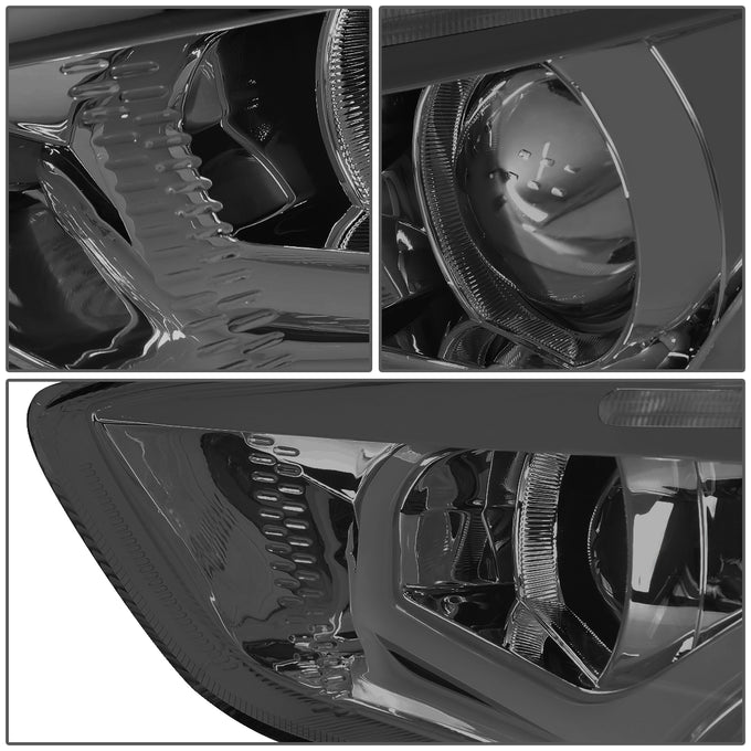D-Motoring - Headlights - LED Dual Halo - Smoked Lens - Clear Corner - Projector - Plug-n-Play - Pair - 15-17 Ford Focus - 4
