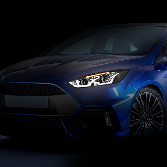 D-Motoring - Headlights - LED Dual Halo - Smoked Lens - Clear Corner - Projector - Plug-n-Play - Pair - 15-17 Ford Focus - 7