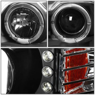 D-Motoring - Headlights - Halo Ring+LED DRL - Black Housing - Amber Corner - Projector - Plug-n-Play - Pair - 99-04 Ford Mustang - 2