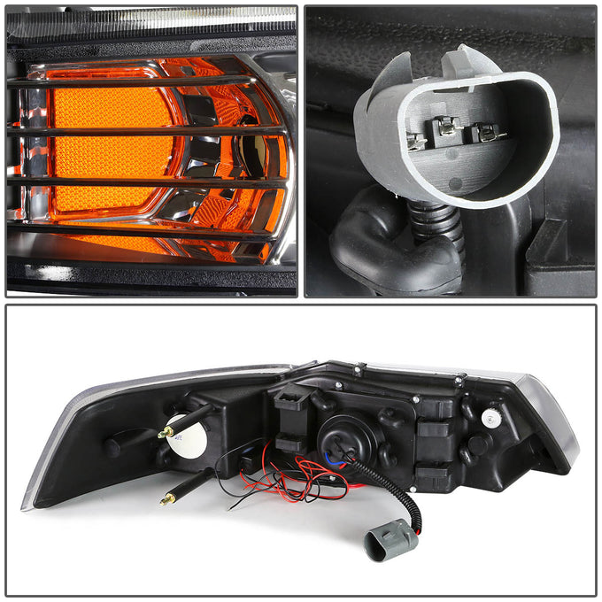 D-Motoring - Headlights - Halo Ring+LED DRL - Black Housing - Amber Corner - Projector - Plug-n-Play - Pair - 99-04 Ford Mustang - 5