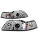 D-Motoring - Headlights - Halo Ring+LED DRL - Chrome Housing - Amber Corner - Projector - Plug-n-Play - Pair - 99-04 Ford Mustang - 1