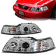 99-04 Ford Mustang Headlights - Halo Ring+LED DRL - Chrome Housing - Amber Corner - Projector - Plug-n-Play - Pair