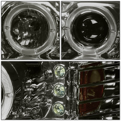 D-Motoring - Headlights - Halo Ring+LED DRL - Smoked Lens - Amber Corner - Projector - Plug-n-Play - Pair - 99-04 Ford Mustang - 2