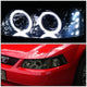 D-Motoring - Headlights - Halo Ring+LED DRL - Smoked Lens - Amber Corner - Projector - Plug-n-Play - Pair - 99-04 Ford Mustang - 4