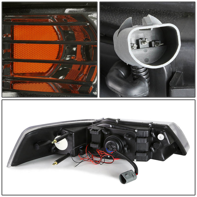 D-Motoring - Headlights - Halo Ring+LED DRL - Smoked Lens - Amber Corner - Projector - Plug-n-Play - Pair - 99-04 Ford Mustang - 5
