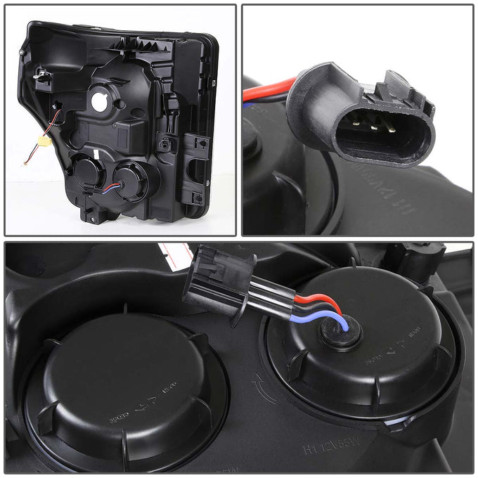 D-Motoring - Headlights - LED Halo Ring - Black Housing - Amber Corner - Projector - Plug-n-Play - Pair - Ford F-250 / 350 / 450 / 550 Super Duty - 5