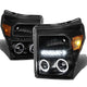 D-Motoring - Headlights - LED Halo Ring - Black Housing - Amber Corner - Projector - Plug-n-Play - Pair - Ford F-250 / 350 / 450 / 550 Super Duty - 1