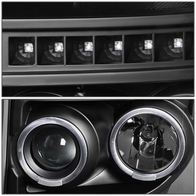 D-Motoring - Headlights - LED Halo Ring - Black Housing - Amber Corner - Projector - Plug-n-Play - Pair - Ford F-250 / 350 / 450 / 550 Super Duty - 2