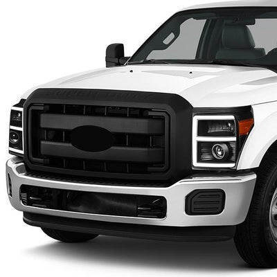 11-16 Ford F250 F350 Super Duty Headlights - 3D LED DRL - Clear Lens - Amber Corner - Projector - Pair - HL-HPL-LED-FSU13-BK-AM-T2 - 9