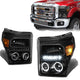 11-16 Ford F-250 F350 F450 F550 Super Duty Headlights - LED Halo Ring - Black Housing - Amber Corner - Projector - Plug-n-Play - Pair