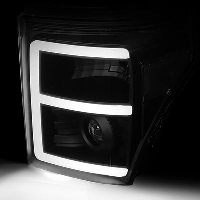 11-16 Ford F250 F350 Super Duty Headlights - 3D LED DRL - Clear Lens - Clear Corner - Projector - Pair - HL-HPL-LED-FSU13-BK-CL1-T2 - 3