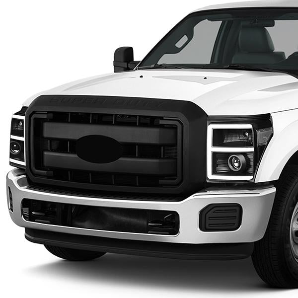 11-16 Ford F250 F350 Super Duty Headlights - 3D LED DRL - Clear Lens - Clear Corner - Projector - Pair - HL-HPL-LED-FSU13-BK-CL1-T2 - 9