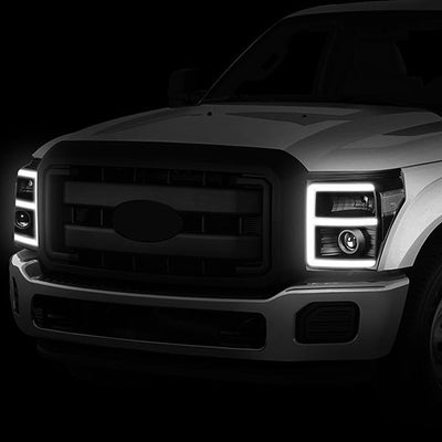 11-16 Ford F250 F350 Super Duty Headlights - 3D LED DRL - Clear Lens - Clear Corner - Projector - Pair - HL-HPL-LED-FSU13-BK-CL1-T2 - 10